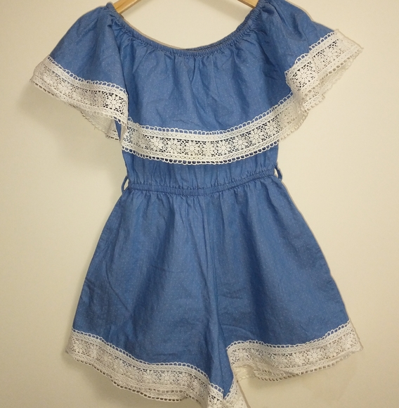 Ever New Off Shoulder Romper with Lace Trim - Picture 2 of 6